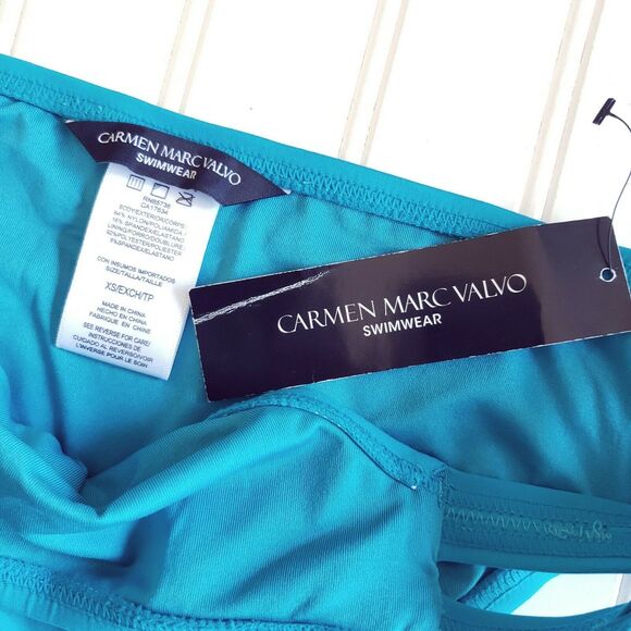 CARMEN MARC VALVO strappy side swim bikini bottom in peacock Size XS NEW - Picture 4 of 6